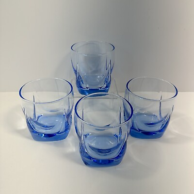 #ad 4 Libbey Imperial Misty Blue Glasses Square Bottom Old Fashioned Cocktail Vtg