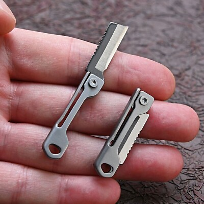 #ad Mini Folding Knife Stainless Steel Blade Pocket Key Chain Parcel Knife Keychain