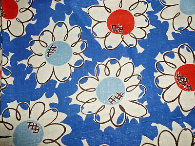 #ad Vintage Mid Century Linen Cotton Fabric Mod Hippie Flower 34quot;x2 yard yd