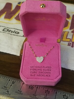 #ad ISABELLA M. 14 KT GOLD PLATED STERLING SILVER CUBIC ZIRCONIA 162quot; NECKLACE NEW