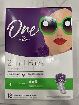 #ad One by Poise 2 in 1 Pads Period Flow Bladder Leaks Regular Length 18ct