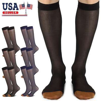 #ad 1 2 3 Pairs Mens Ultra Thin Dress Socks Silk Sheer Business Striped Socks Work