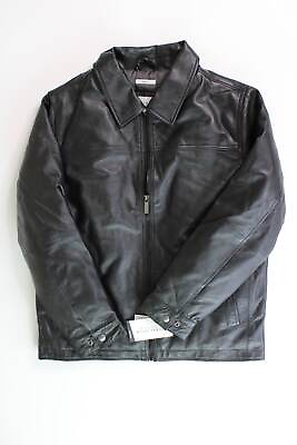 #ad Perry Ellis Men#x27;s Classic Leather Jacket Black Medium $54.00