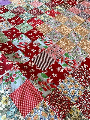 #ad VTG Quilt Top Unfinished 80x64 Multicolor Handmade Beautiful Color Granny Square