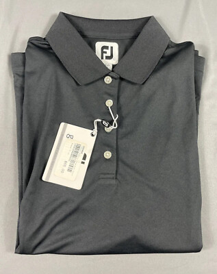 #ad FootJoy Golf Shirt Polo Womens Sleeve Logo Large Black Polyester NWT MSRP $68
