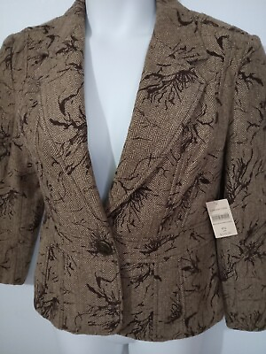 #ad COLDWATER CREEK Tweed Blazer Jacket Size 12 Petite P12 Brown Print NEW $129