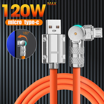 #ad 120W 6A USB Type C Cable 180°Rotation Elbow Cable Phone Charger USB C Cable $3.99