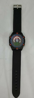 #ad Marvel Avengers Captain America Digital Thick Black Rubber Strap Watch