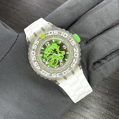 #ad NEW✅ Swatch Chlorofish Skeleton White and Green Silicone Watch $95