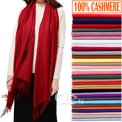 #ad Womens Mens 100% Cashmere Scotland Oversized Blanket Wool Scarf Shawl Wrap Solid