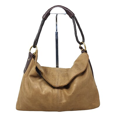 #ad Henri Lou Womens Purse Brown Metallic Leather Hobo Slouch Large Shoulder Bag