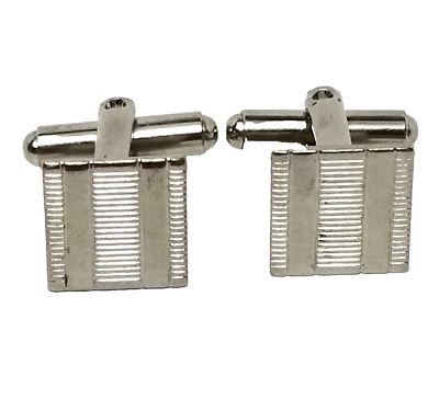 #ad Vintage Square Silver Tone Cufflinks Small Textured