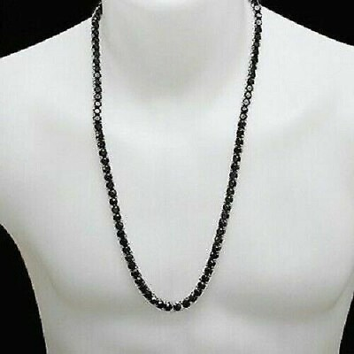 #ad Mens 10K White Gold Over Necklace Black Diamond Tennis Link Choker Chain 40quot;