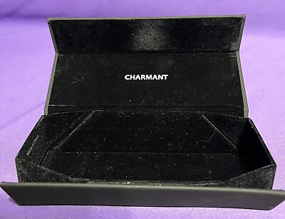 #ad Charmant Eyeglasses Case Hard Black Magnetic Flap Velvet Inside Wide Opening