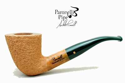 #ad Brand new briar pipe PARONELLI half bent rusticated natural handmade