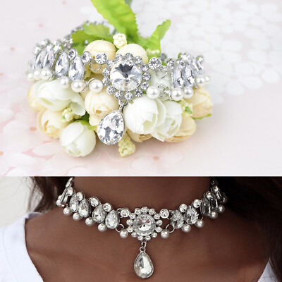 #ad Women Choker Silver Rhinestone Necklace Necklaces Miss Bride Crystal