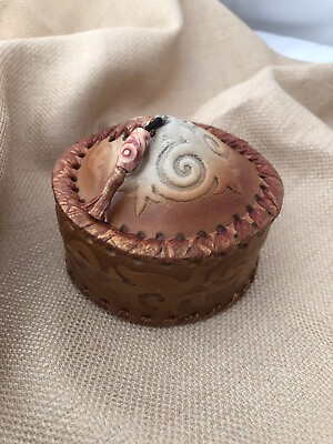 #ad Trinket Jewelry Box Hand Crafted Vintage Leather Round Soft With Tassel Gift