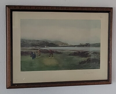 #ad quot;THE PUTTING GREENquot; Golf Lithograph Print by Douglas Adams 1894 Framed