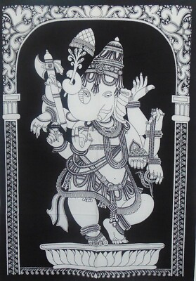 #ad White Tapestry Dancing Lord Ganesha Wall Hanging Cotton Wall Decor Poster Ethnic