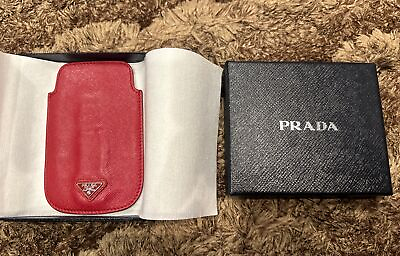 #ad Authentic PRADA Saffiano Leather Deep Red Smartphone IPhone Case SE 4 Strap Box