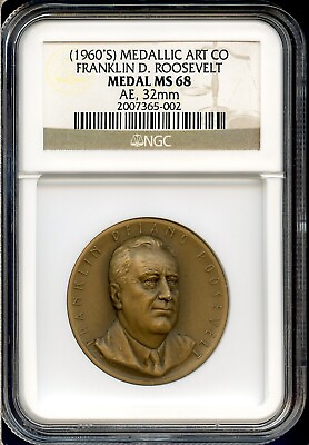 #ad 1961 NGC MS68 President Roosevelt FDR 1 1 4quot; Medallic Art Company Bronze Medal
