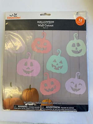 #ad 1 pack of 12 Pumpkin Jack o lanterns cutouts Halloween decor die cut shapes