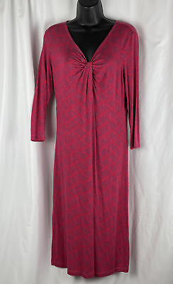 #ad Land#x27;s End Womens 3 4 Sleeve Dress Size M 10 12 Red V Neck A line Stretch Knit
