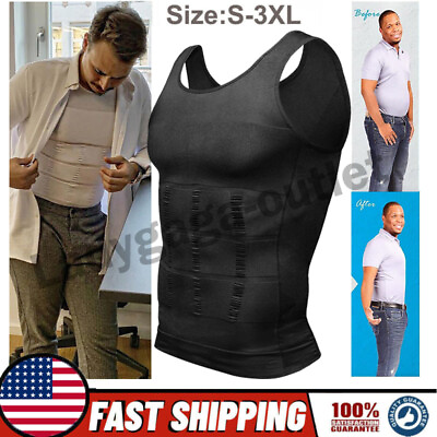 #ad Mens Slimming Body Shaper Belly Chest Compression Vest Girdle T Shirt Tank Top $14.79
