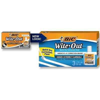 #ad BIC Wite Out Brand Quick Dry Correction Fluid 20 ml White 3 Count