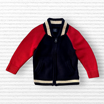 #ad Gap Baby Toddler Boys Cardigan Sweater Blue Red Colorblock Full Zip Kids 18 24M