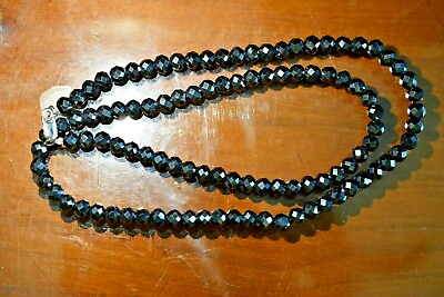 #ad Diamond Black Faceted Beads 6mm Necklace Earth Minded 925 Silver Clasp 22 Inches