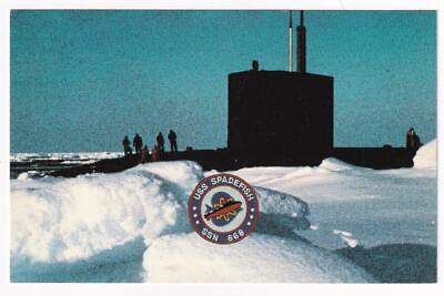 #ad Submarine USS SPADEFISH SSN 668 at North Pole Navy Ship Postcard S2241
