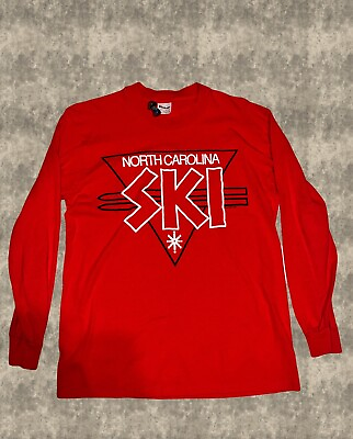 #ad Vintage 1988 North Carolina SKI Long Sleeve Red T Shirt Made in USA Size M