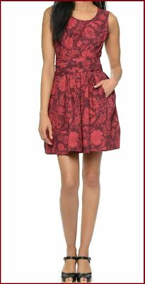 #ad NWT Jill Stuart Sz 2 Red Floral Fit and Flare Belted Poplin Dress WITH POCKETS $33.60