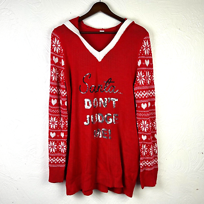 #ad Ugly Christmas Sweater Santa Claus Hoodie Red White Knit Pullover Holiday Party