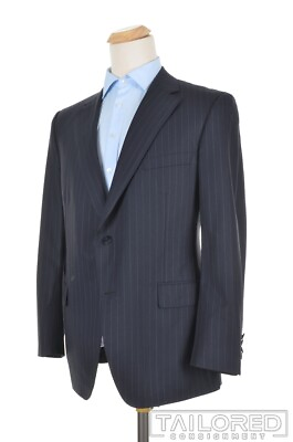 #ad PAUL STUART Blue Striped Super 150 Wool Mens Blazer Sport Coat Jacket 43 R