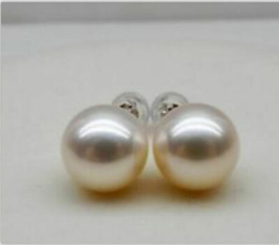 #ad AAA 10 11mm natural Australian south sea white pearl earrings 18k yellow gold