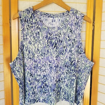 #ad Athleta Ultimate Muscle Tank Purple Printed Watercolor Design High Neck Size XL