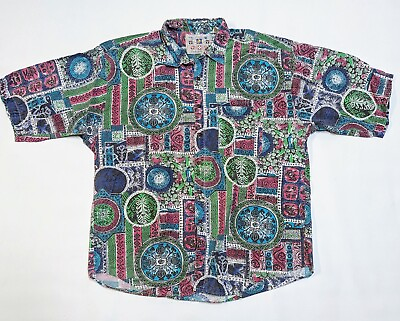#ad Concept WW Button Up Shirt Mens XL Short Sleeve Made In USA AOP Aztec Hawaiian