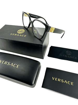 #ad Versace NEW Black $409 Frames Square Womens Jeweled 54 17 145 Eyeglasses VE3329B