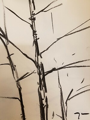 #ad JOSE TRUJILLO Original Charcoal Paper Sketch Drawing 9x12quot; Modern Tree Trunks