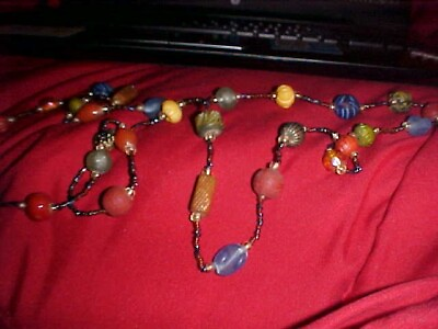 #ad Vintage COLORFUL Earth Stone LONG WRAP Necklace many diff varities of stones