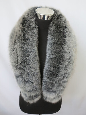 #ad Real fox fur collar neck wrap white tip unisex jacket collar scarf 100*16cm
