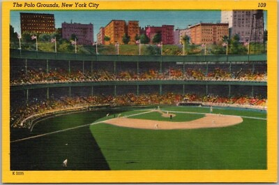 #ad 1940s New York City POLO GROUNDS Postcard Giants Baseball Colourpicture Linen