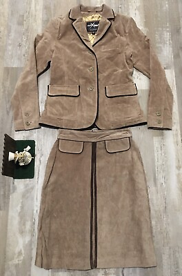 #ad Wilsons Leather Womens Set Maxima Brown Suit Jacket M Skirt 8 MInimar