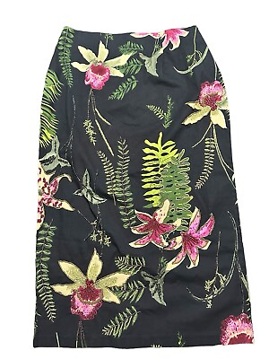 #ad Vintage 90’s Dolce Black Beaded Floral Stretch Pencil Skirt Petite Medium PM