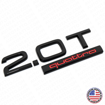#ad 04 22 Audi Rear Trunk Lid 2.0T Quattro Nameplate Emblem Logo Badge Black Red
