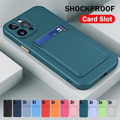 #ad For iPhone 15 14 13 12 Mini 11 Pro Max Card Slot Wallet Silicone Soft Case Cover