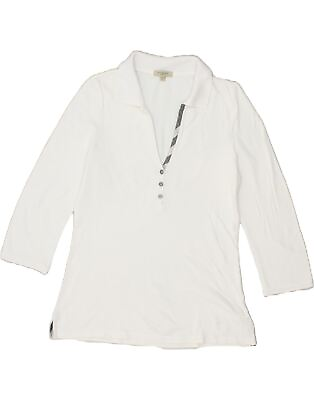 #ad BURBERRY Womens 3 4 Sleeve Polo Shirt UK 14 Large White HG16