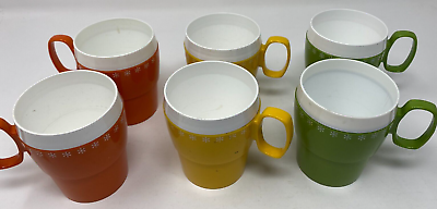 #ad New Mar Coffee Mugs Cups Green Set Of 6 Mid Century MCM Vintage Orange Yellow Gr
